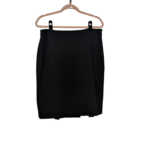 Ann Taylor Loft Black Size 12 Pencil Skirt Side Zip Back Pleated Button Detail - Picture 1 of 7